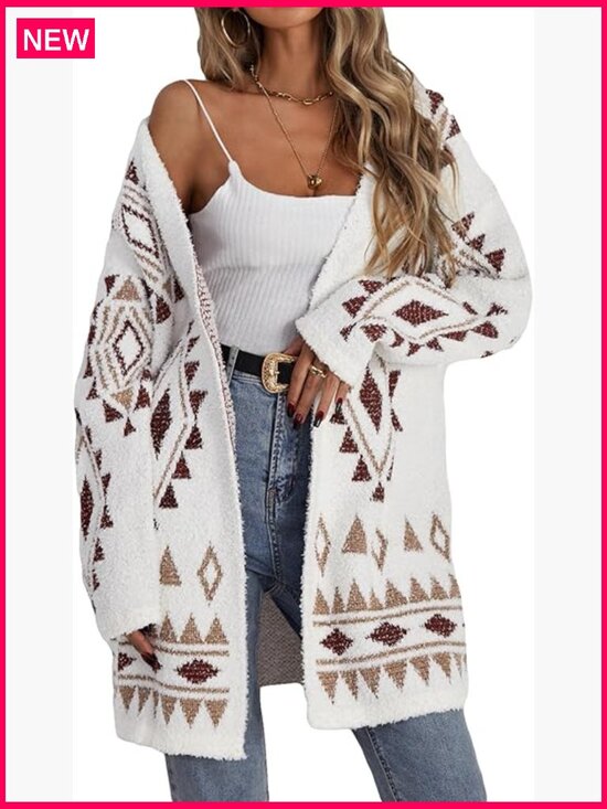 Sweaters - Open Front Long Sleeve Cardigan Chunky Sweater Drop Shoulder Casual